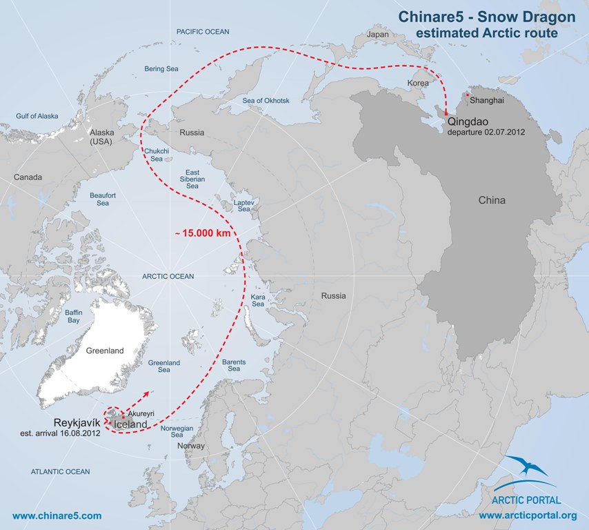 (Map: Arctic Portal) The Snow Dragon´s expected route.
