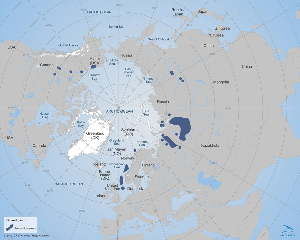 (Map: Arctic Portal) Current oil and gas production areas