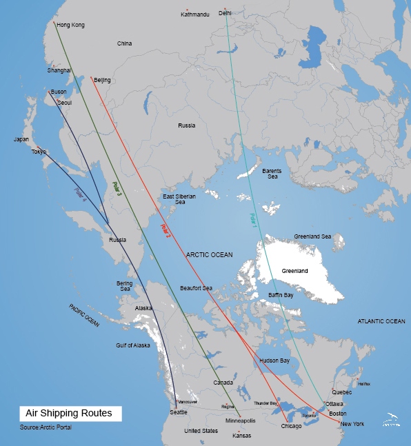 (Map: Arctic Portal) Air shipping routes 