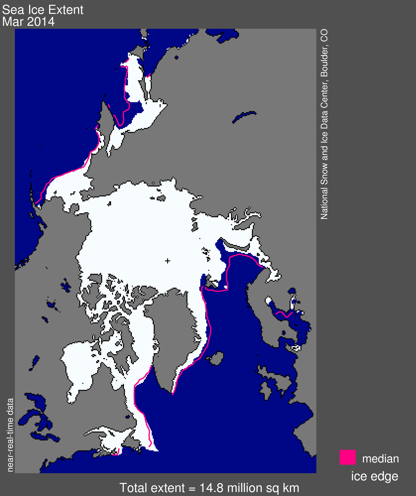 Arctic sea ice extent for March 2014