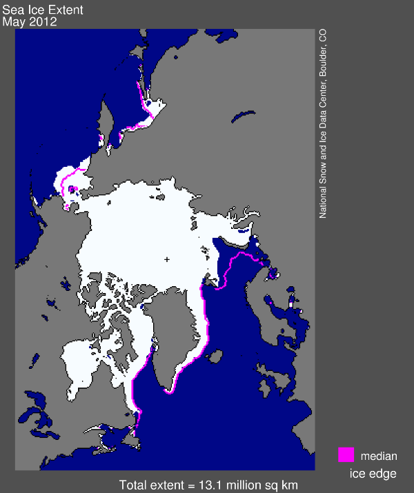 Sea ice extent in May 2012