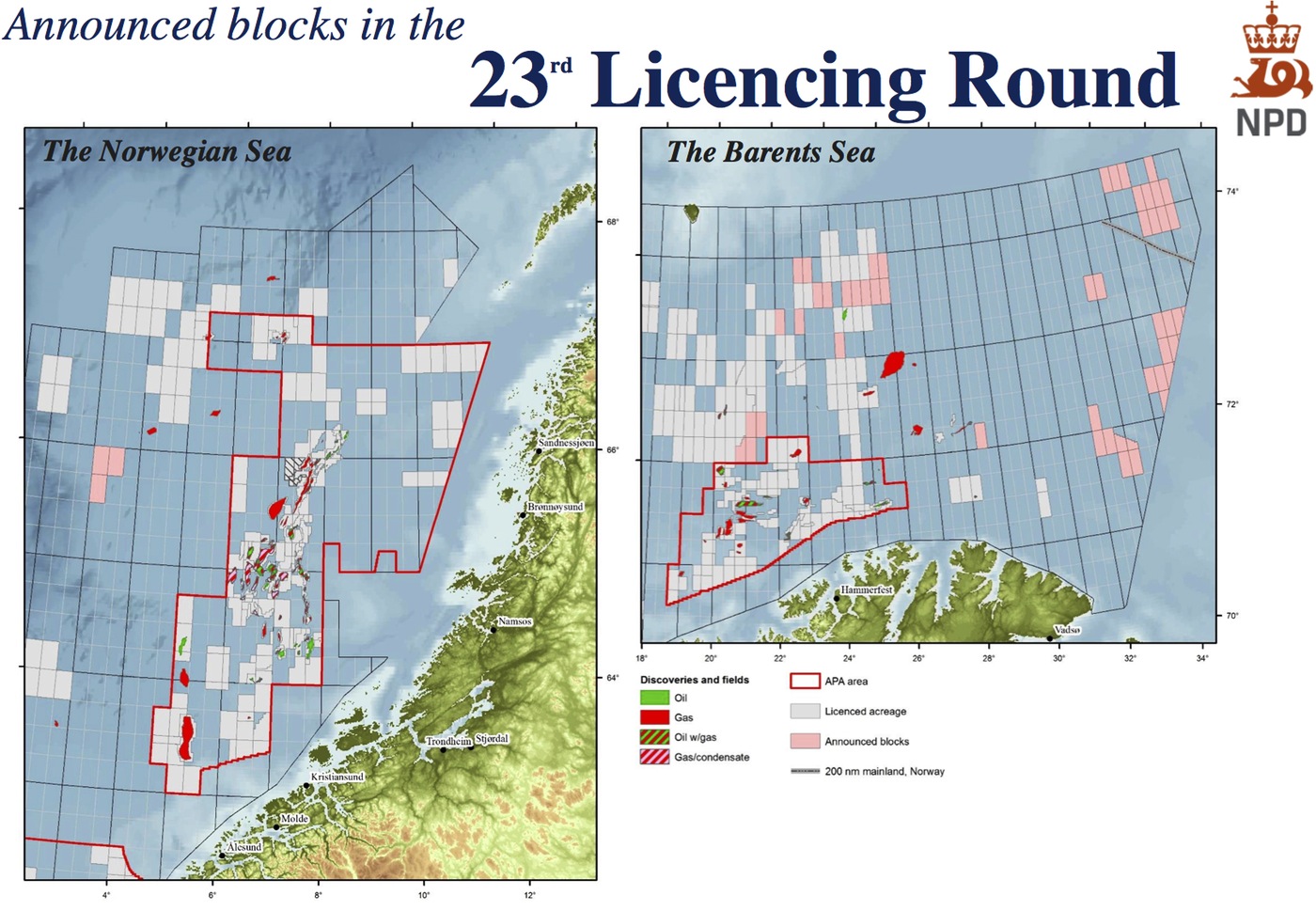 The Norwegian Sea and The Barents Sea oil locations