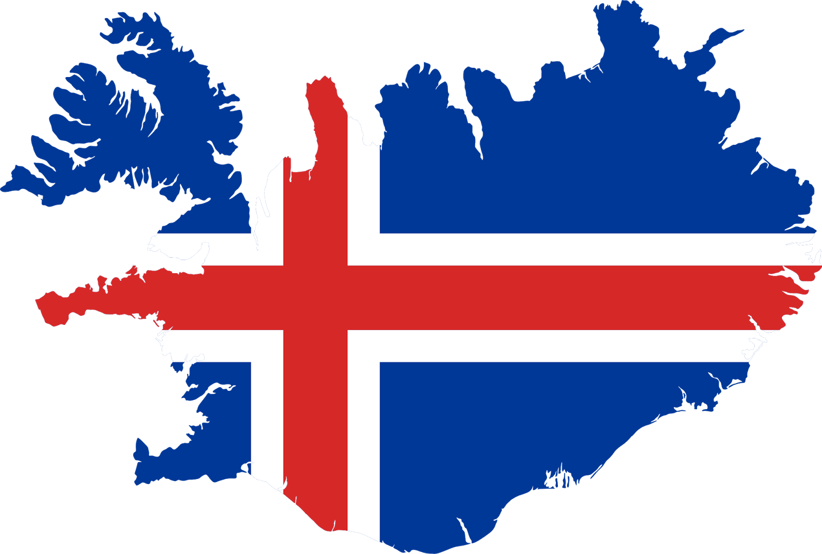 Iceland on a map with its flag colors