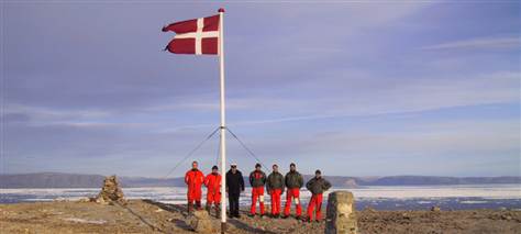 Researchers standing with the Danish flag