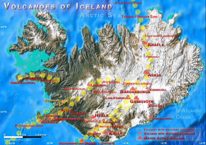 Volcanic hotspots around Iceland