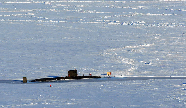Royal Navy submarine HMS Tireless shown in the arctic ice