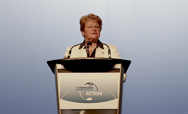 Dr. Gro Harlem Brundtland making a speech