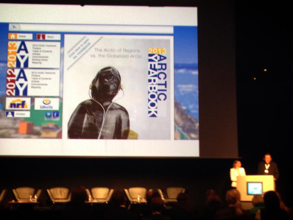 Lassi Heininen and Heather Exner-Pirot present the Arctic Yearbook 2013 during the Arctic Circle.