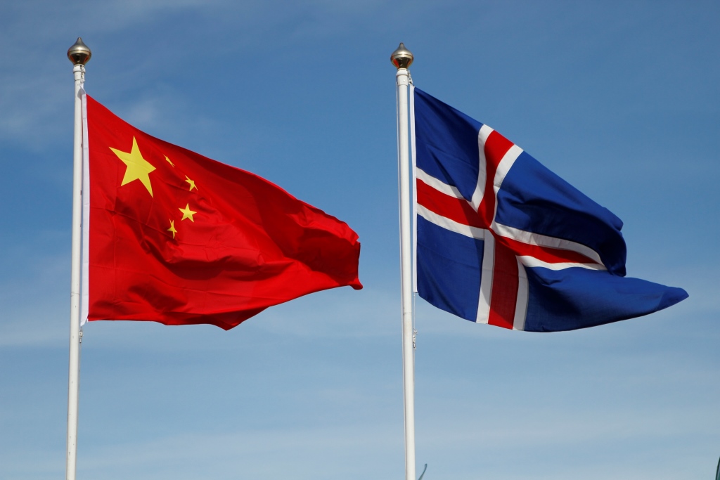 China flag, Iceland flag