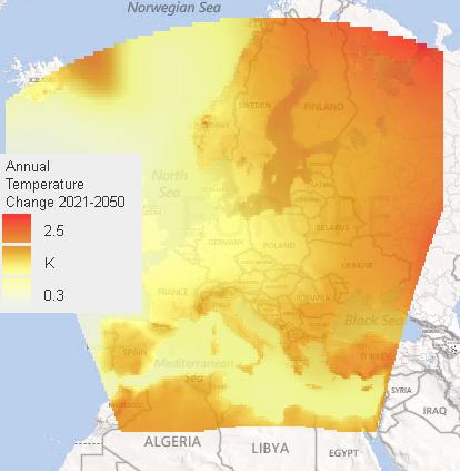 Annual Temperature Change 2021 - 2050