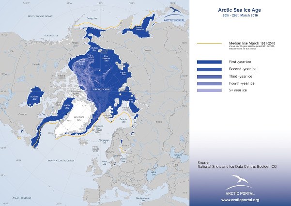 Arctic Portal Map - Arctic Sea Ice Age March 2016
