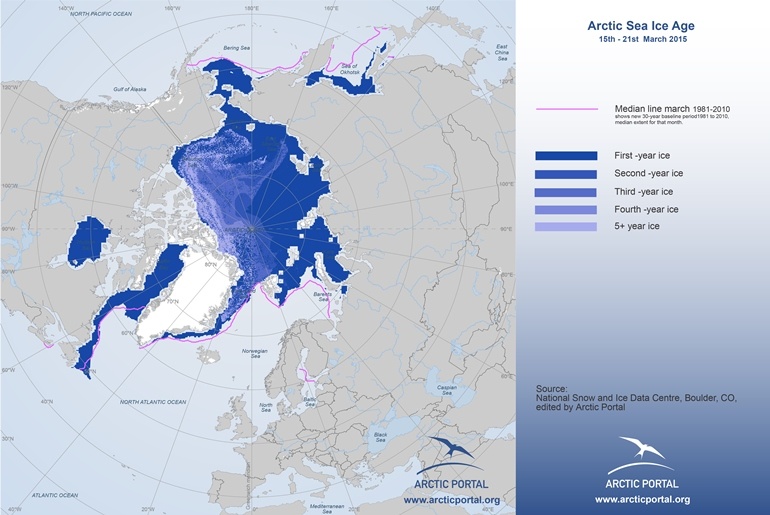 Arctic Portal Map - Arctic Sea Ice Age March 2015