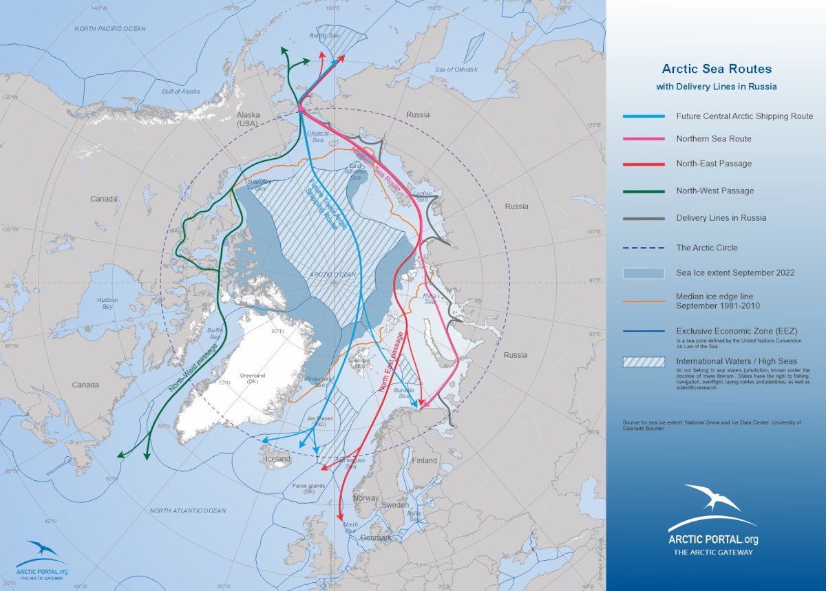 Map: Arctic Sea Routes with delivery lines in Russia - Full information