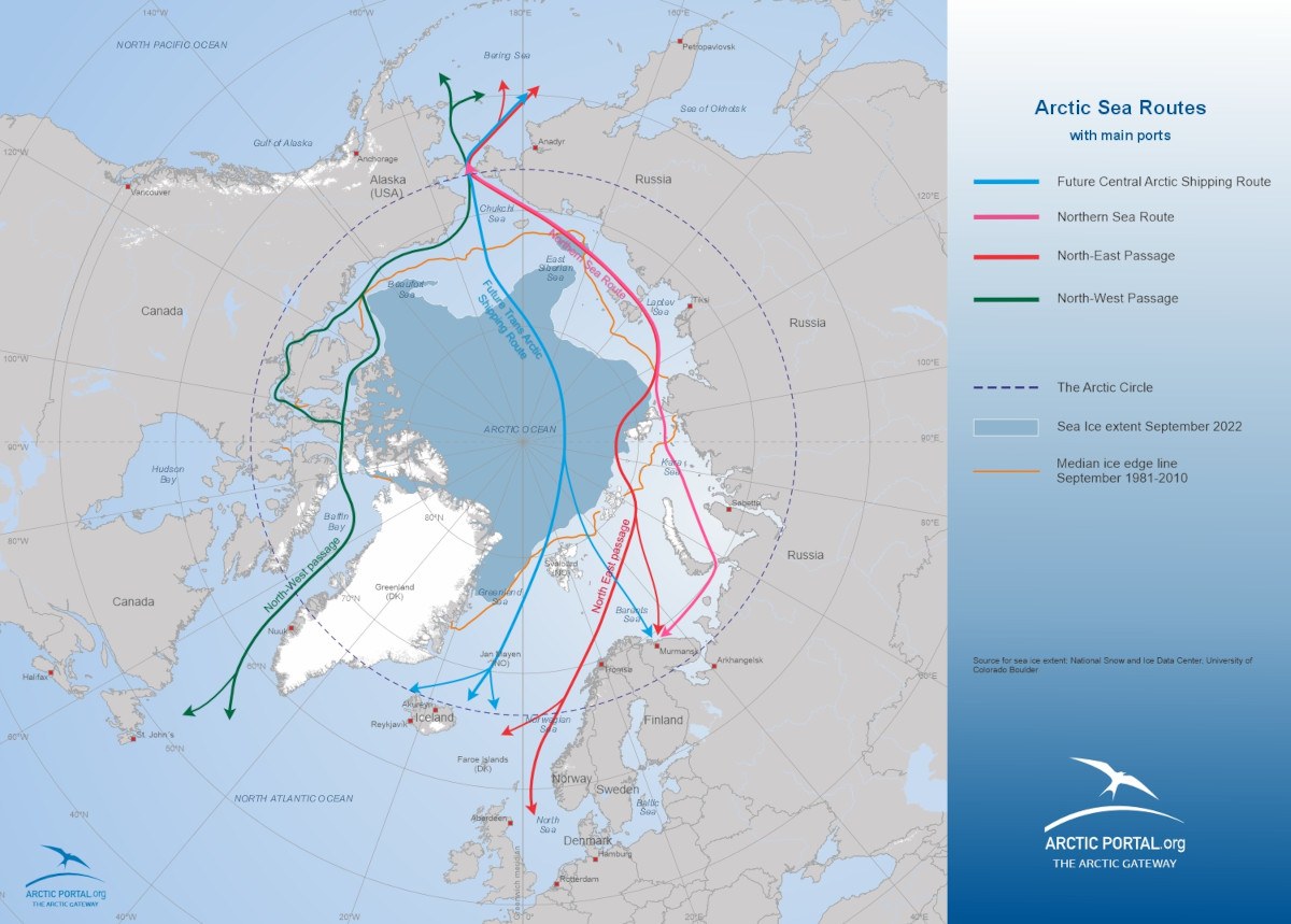 Map: Arctic Sea Routes with main ports