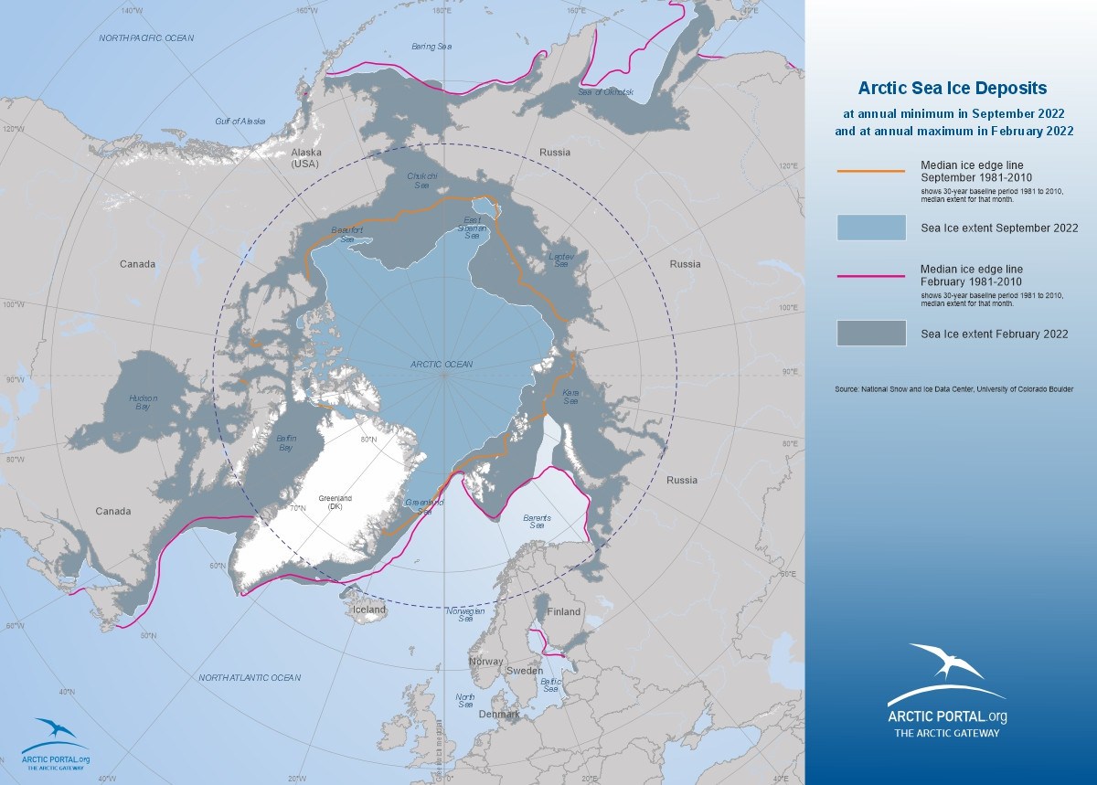 Arctic Portal Map - Arctic Sea Ice Deposits, annual minimum September 2022 and annual maximum February 2022