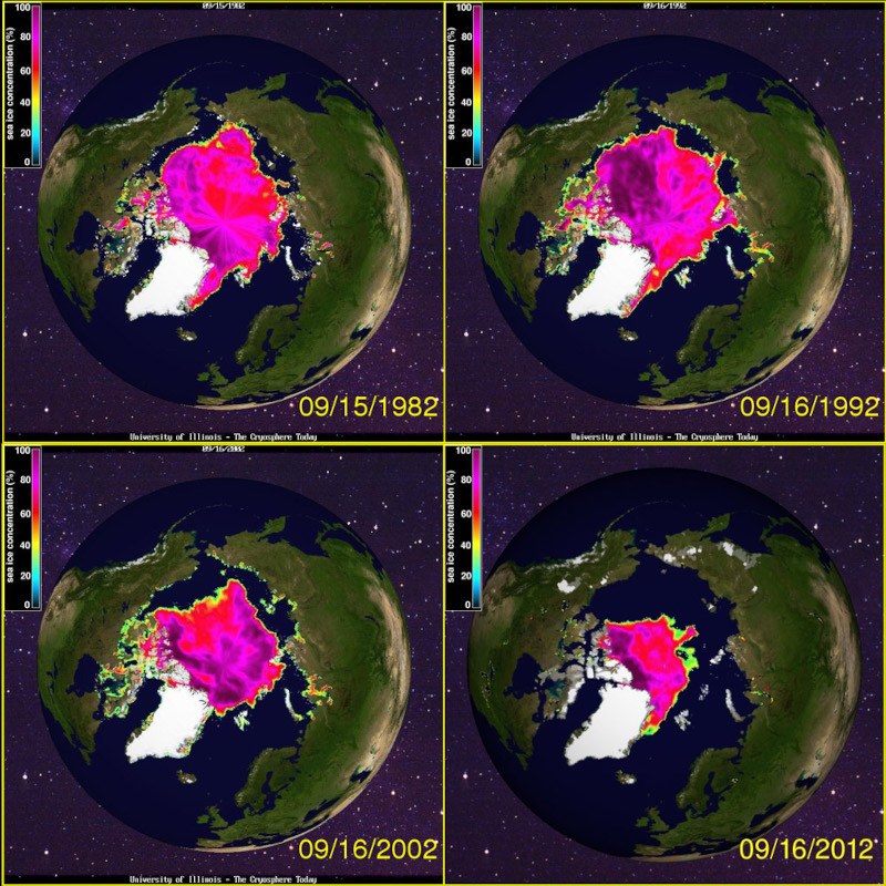 Sea Ice Extent 16 September 1982, 1992, 2002, 2012
