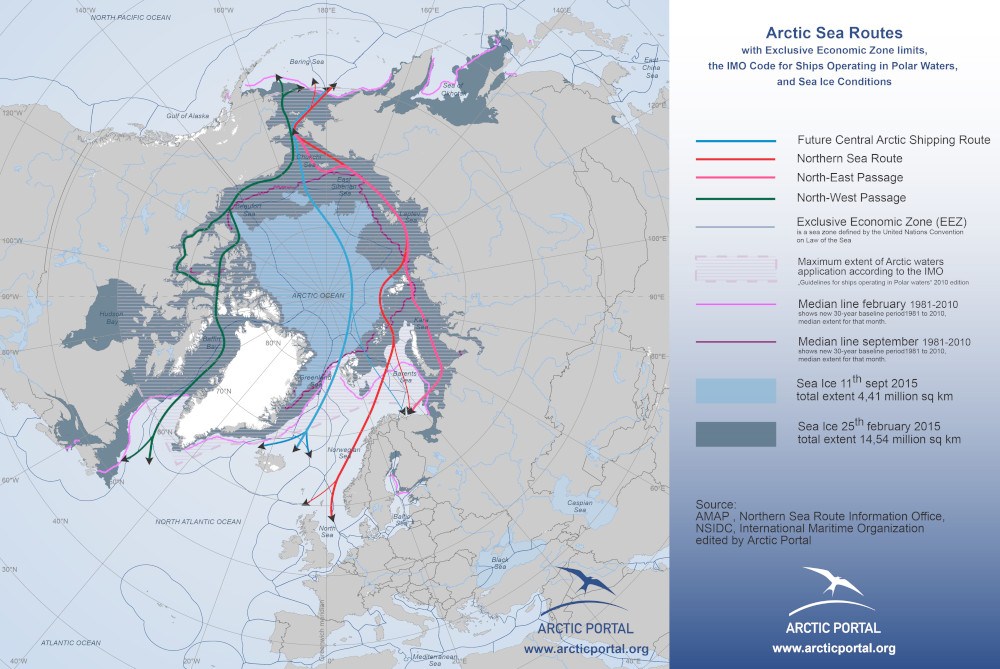 Arctic Sea Routes with eez and imo