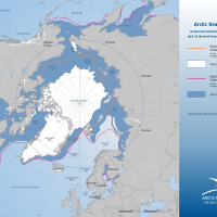 Arctic Sea Ice Deposits at annual minimum in September 2024 and at annual maximum in February 2024